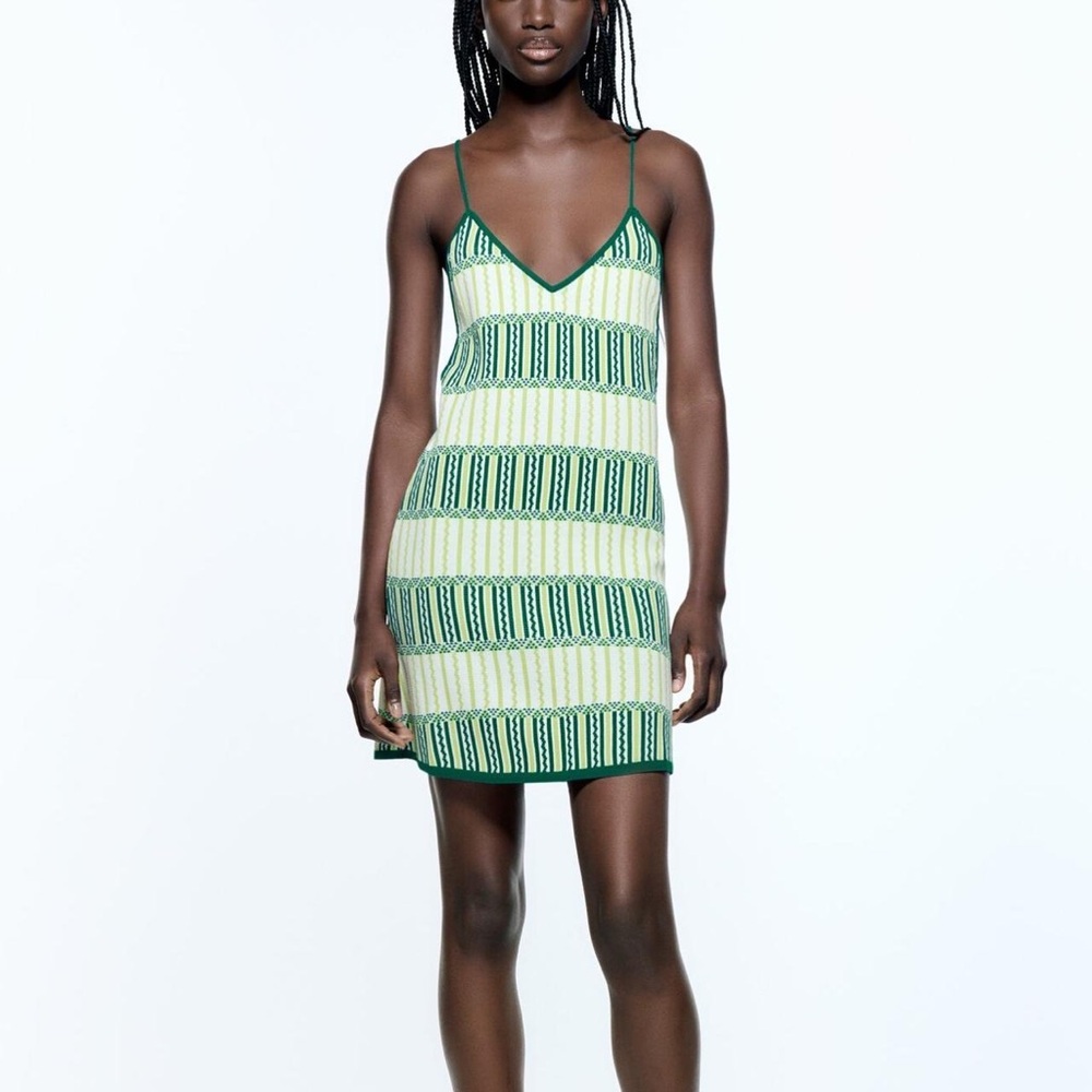 Green and Cream Striped Zara Dress